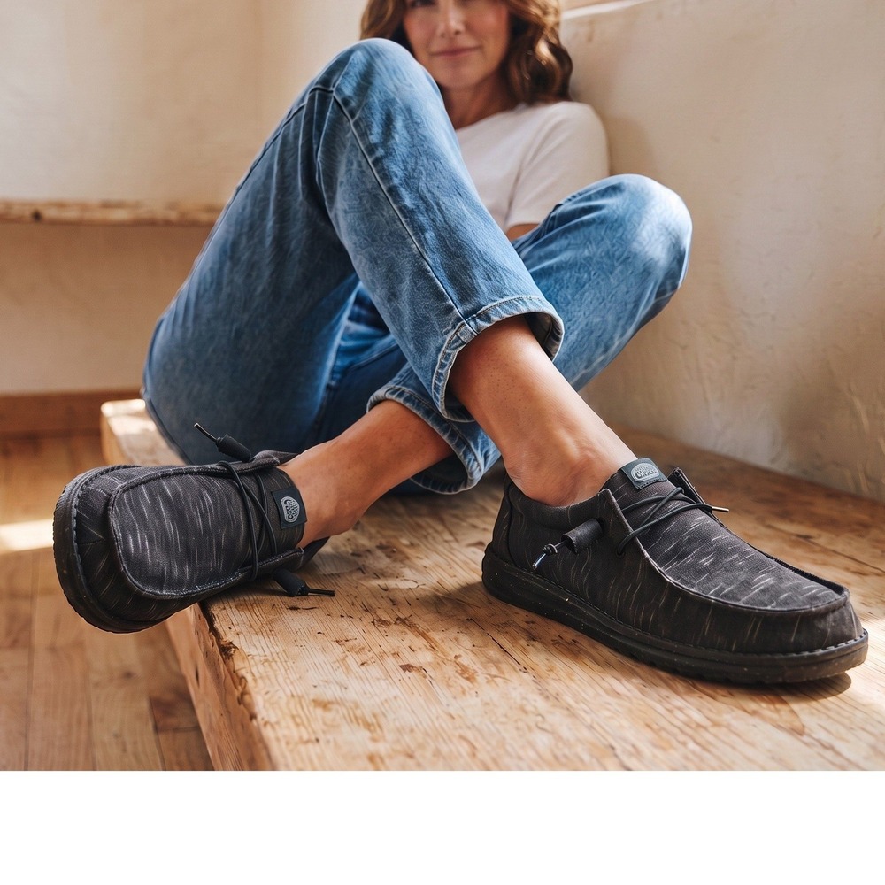 Hey Dude Wendy Heathered Stretch Midnight Grey Black Loafers Shoes Womens 8